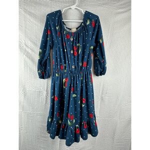Heart & Arrow Kids Blue Cherry Polka Dot Long Sleeve Dress Size 8